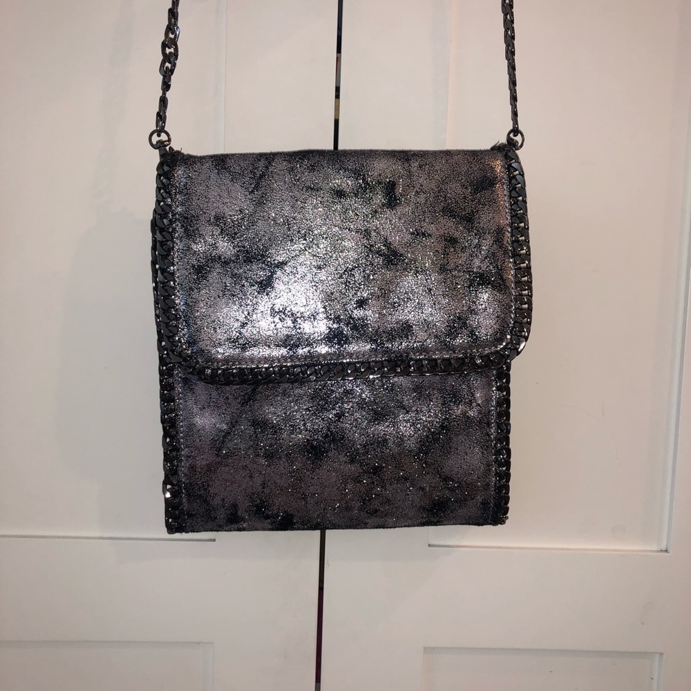 Silver and black glitter cross body